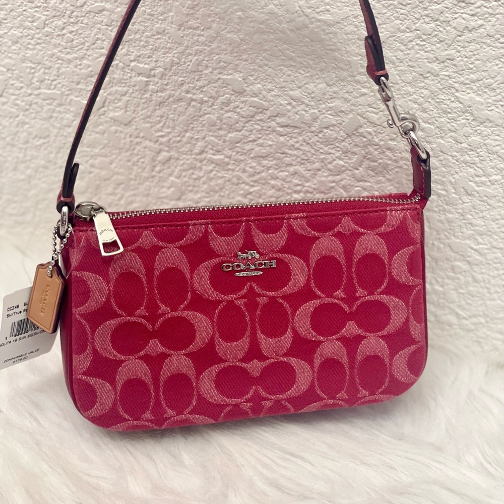NWT COACH Nolita 19 Bag In Signature Denim & Leather CCZ48 Silver/True Red